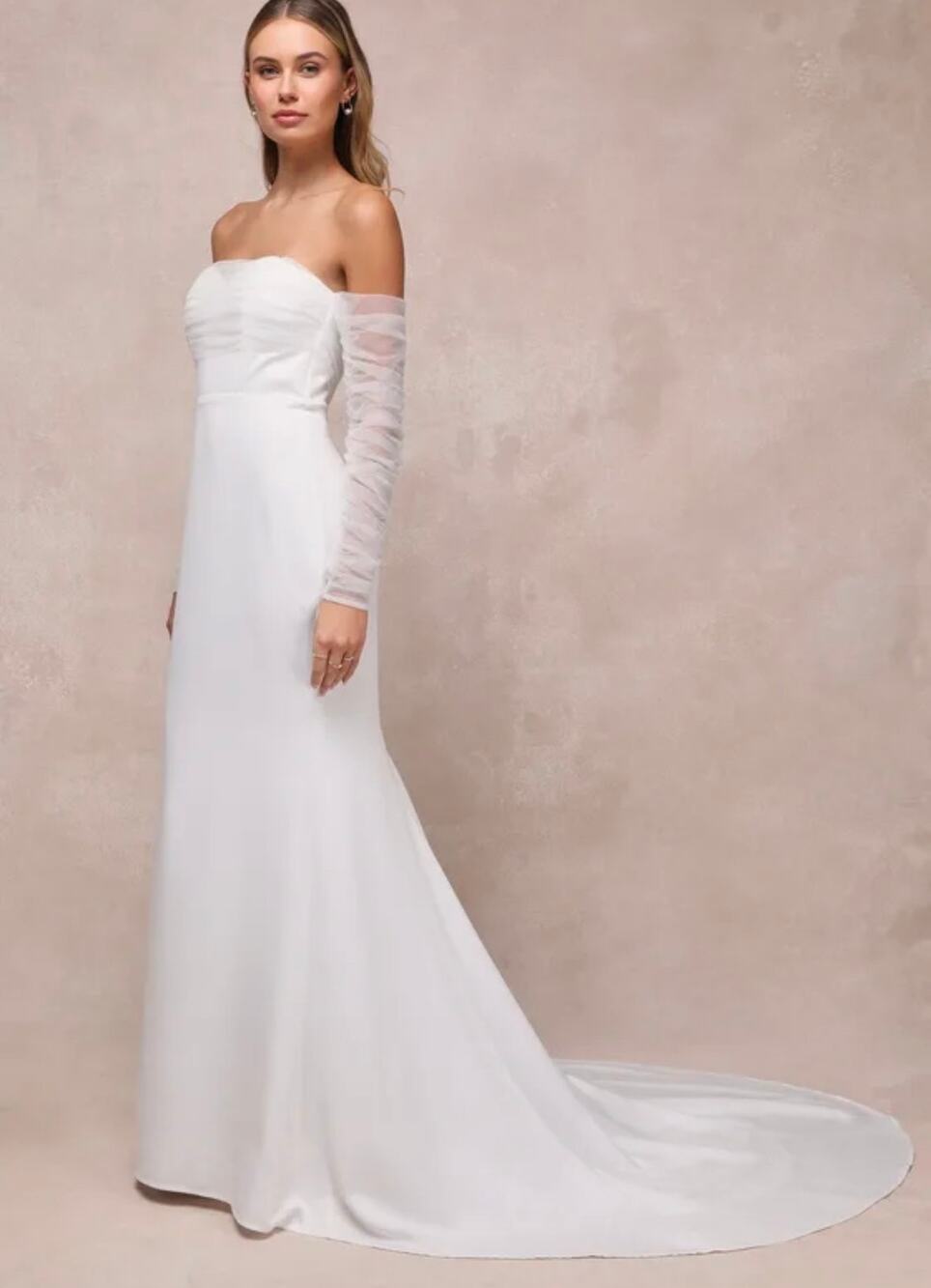 lulus Eternal Bliss White Tulle Off-the-Shoulder Bustier Maxi Dress M